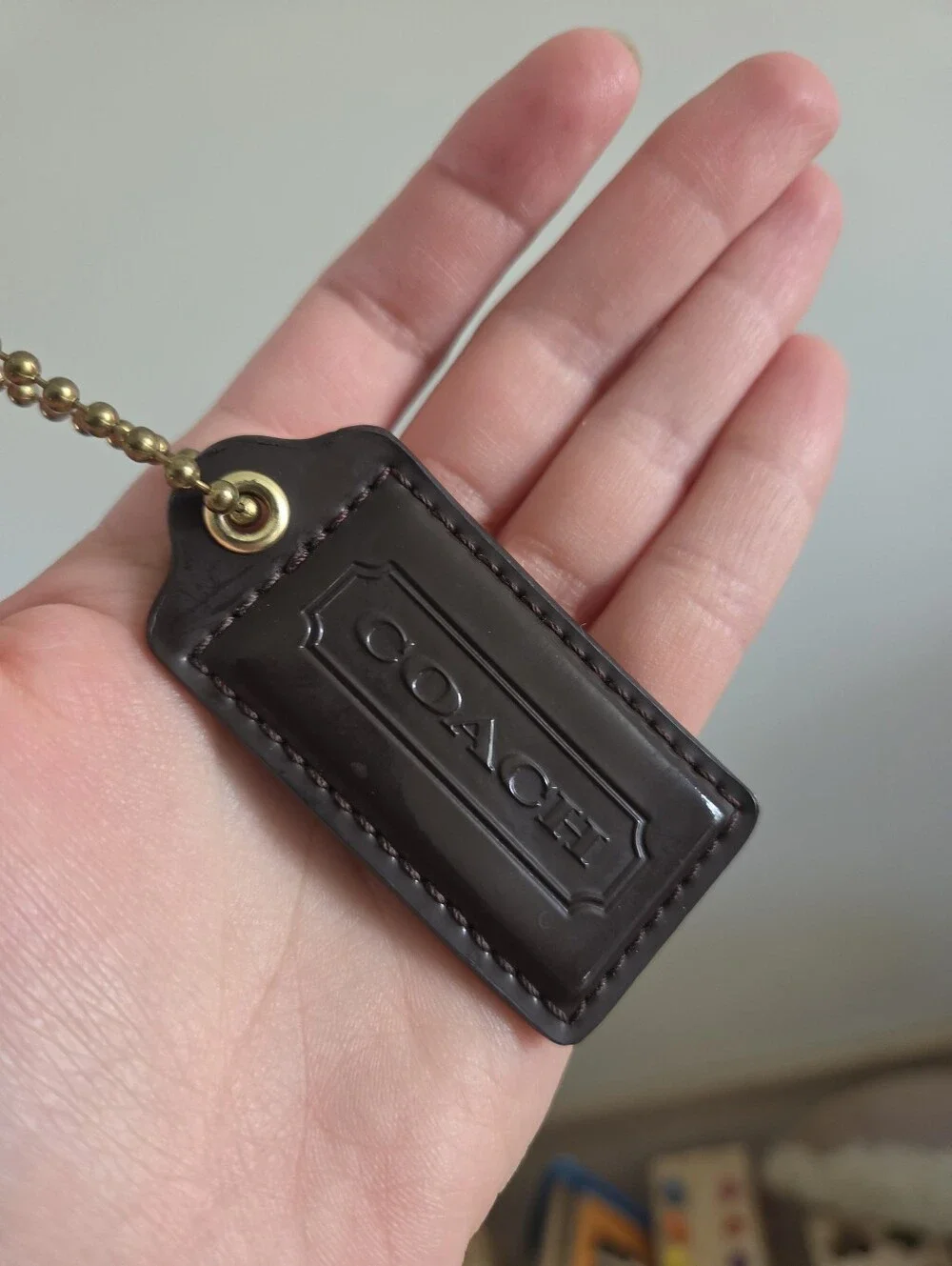Coach Dark Brown Patent Leather Handbag Hangtag Charm Fob Chocolate